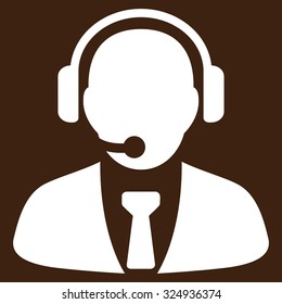 Support Manager vector icon. Style is flat symbol, white color, rounded angles, brown background.