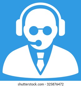 Support Manager vector icon. Style is flat symbol, white color, rounded angles, blue background.