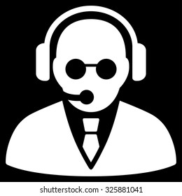 Support Manager vector icon. Style is flat symbol, white color, rounded angles, black background.