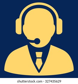 Support Manager vector icon. Style is flat symbol, yellow color, rounded angles, blue background.
