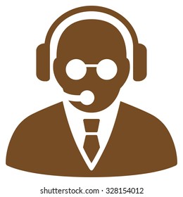 Support Manager vector icon. Style is flat symbol, brown color, rounded angles, white background.