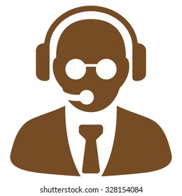 Support Manager vector icon. Style is flat symbol, brown color, rounded angles, white background.