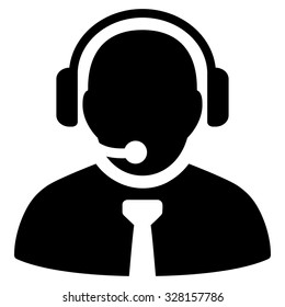 Support Manager vector icon. Style is flat symbol, black color, rounded angles, white background.
