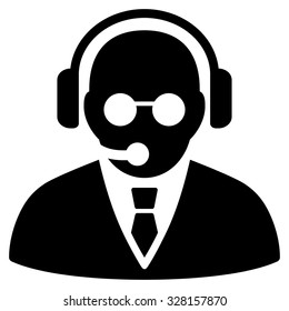 Support Manager vector icon. Style is flat symbol, black color, rounded angles, white background.