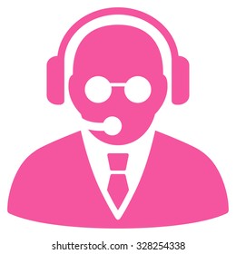 Support Manager vector icon. Style is flat symbol, pink color, rounded angles, white background.
