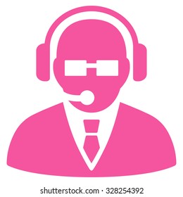 Support Manager vector icon. Style is flat symbol, pink color, rounded angles, white background.