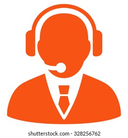 Support Manager vector icon. Style is flat symbol, orange color, rounded angles, white background.