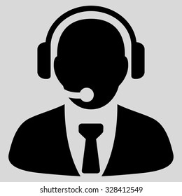 Support Manager vector icon. Style is flat symbol, black color, rounded angles, light gray background.
