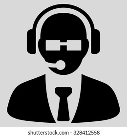Support Manager vector icon. Style is flat symbol, black color, rounded angles, light gray background.