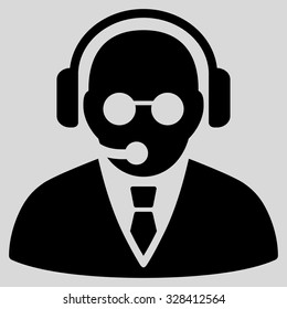 Support Manager vector icon. Style is flat symbol, black color, rounded angles, light gray background.