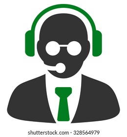Support Manager vector icon. Style is bicolor flat symbol, green and gray colors, rounded angles, white background.