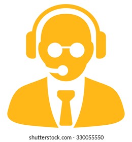 Support Manager vector icon. Style is flat symbol, yellow color, rounded angles, white background.