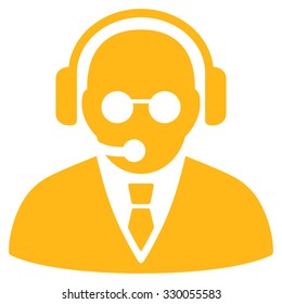 Support Manager vector icon. Style is flat symbol, yellow color, rounded angles, white background.