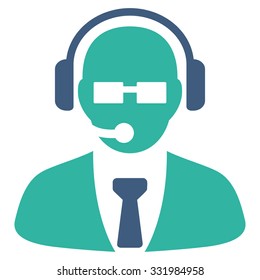 Support Manager vector icon. Style is bicolor flat symbol, cobalt and cyan colors, rounded angles, white background.
