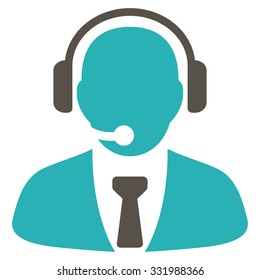 Support Manager vector icon. Style is bicolor flat symbol, grey and cyan colors, rounded angles, white background.