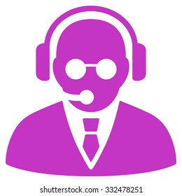 Support Manager vector icon. Style is flat symbol, violet color, rounded angles, white background.