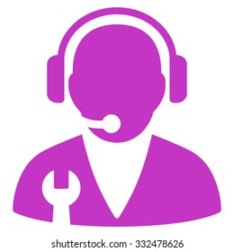 Support Manager vector icon. Style is flat symbol, violet color, rounded angles, white background.
