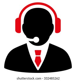 Support Manager vector icon. Style is bicolor flat symbol, intensive red and black colors, rounded angles, white background.