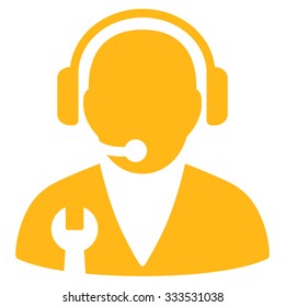 Support Manager vector icon. Style is flat symbol, yellow color, rounded angles, white background.