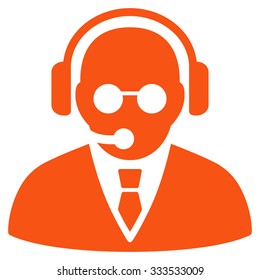 Support Manager vector icon. Style is flat symbol, orange color, rounded angles, white background.