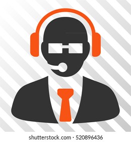 Support Manager vector pictogram. Illustration style is flat iconic bicolor orange and gray symbol on a hatch transparent background.