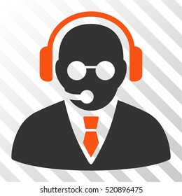 Support Manager vector pictogram. Illustration style is flat iconic bicolor orange and gray symbol on a hatch transparent background.