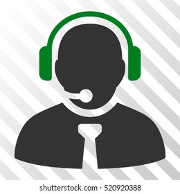 Support Manager vector pictogram. Illustration style is flat iconic bicolor green and gray symbol on a hatched transparent background.