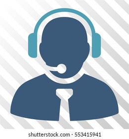 Support Manager vector pictogram. Illustration style is flat iconic bicolor cyan and blue symbol on a hatch transparent background.