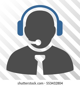 Support Manager vector pictogram. Illustration style is flat iconic bicolor cobalt and gray symbol on a hatched transparent background.