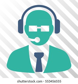 Support Manager vector pictogram. Illustration style is flat iconic bicolor cobalt and cyan symbol on a hatched transparent background.