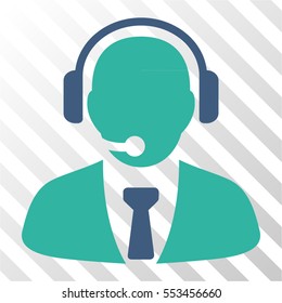 Support Manager vector pictogram. Illustration style is flat iconic bicolor cobalt and cyan symbol on a hatched transparent background.