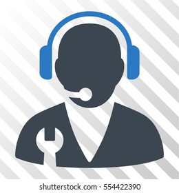 Support Manager vector pictogram. Illustration style is flat iconic bicolor smooth blue symbol on a hatch transparent background.