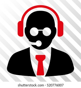 Support Manager vector pictograph. Illustration style is flat iconic bicolor intensive red and black symbol on a hatched transparent background.