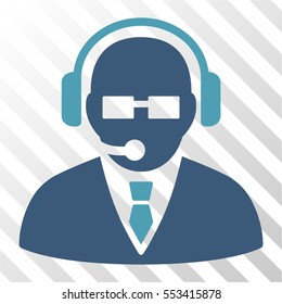 Support Manager vector pictograph. Illustration style is flat iconic bicolor cyan and blue symbol on a hatch transparent background.
