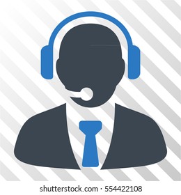 Support Manager vector pictograph. Illustration style is flat iconic bicolor smooth blue symbol on a hatched transparent background.