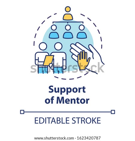 Support of mentor concept icon. Teacher assistance. Coaching and training. Project aid. Tuition idea thin line illustration. Vector isolated outline RGB color drawing. Editable stroke