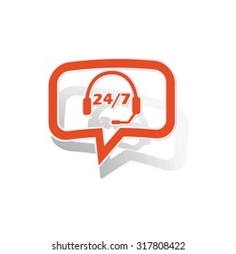 Support message sticker, orange chat bubble with image inside, on white background