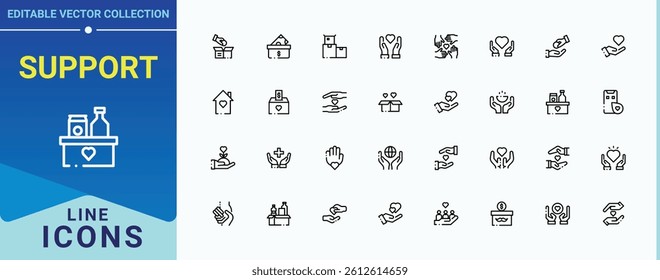 Support modern icon. Contains such icons as community, help, donation, unity, care and more. Charity icon set. Sign and Symbol. Vector illustration. Pixel perfect.