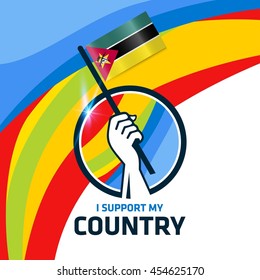 I Support Mozambique. Hand holding the Country flag - abstract background Man Holding Flag in Rio Olympics 2016