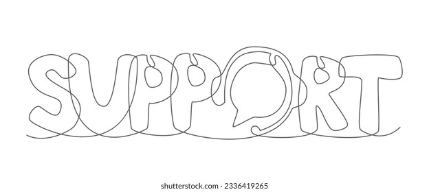 Support One line drawing isolated on white background