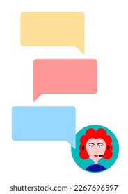 Support online woman icon with handsfree and text icons