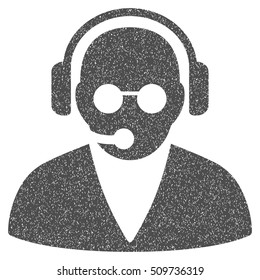 Support Operator grainy textured icon for overlay watermark stamps. Flat symbol with dust texture. Dotted vector gray ink rubber seal stamp with grunge design on a white background.