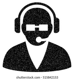 Support Operator grainy textured icon for overlay watermark stamps. Flat symbol with unclean texture. Dotted vector black ink rubber seal stamp with grunge design on a white background.