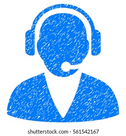 Support Operator grainy textured icon for overlay watermark stamps. Flat symbol with unclean texture. Dotted vector blue ink rubber seal stamp with grunge design on a white background.