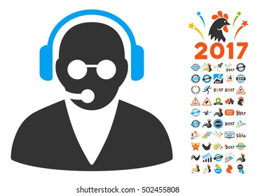 Support Operator icon with bonus 2017 new year design elements. Vector illustration style is flat iconic symbols,modern colors, rounded edges.