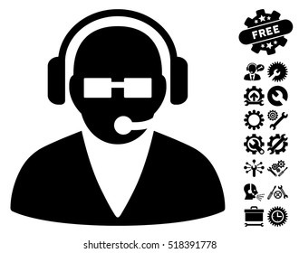 Support Operator icon with bonus configuration images. Vector illustration style is flat iconic black symbols on white background.