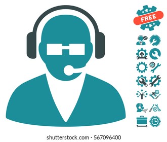 Support Operator icon with bonus configuration pictograph collection. Vector illustration style is flat iconic soft blue symbols on white background.