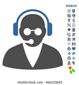 Support Operator icon with bonus pictograms. Vector style is bicolor flat iconic symbol with rounded angles, cobalt and gray colors, white background.