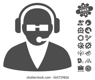 Support Operator icon with bonus settings icon set. Vector illustration style is flat iconic gray symbols on white background.