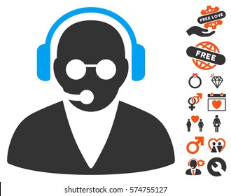 Support Operator icon with bonus valentine symbols. Vector illustration style is flat iconic symbols for web design, app user interfaces.
